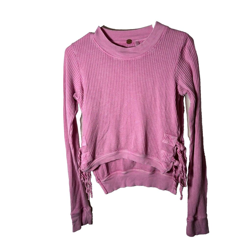 Free People FP One T-Shirt Women's XS Purple Thermal Tie Long Sleeve Cropped Top